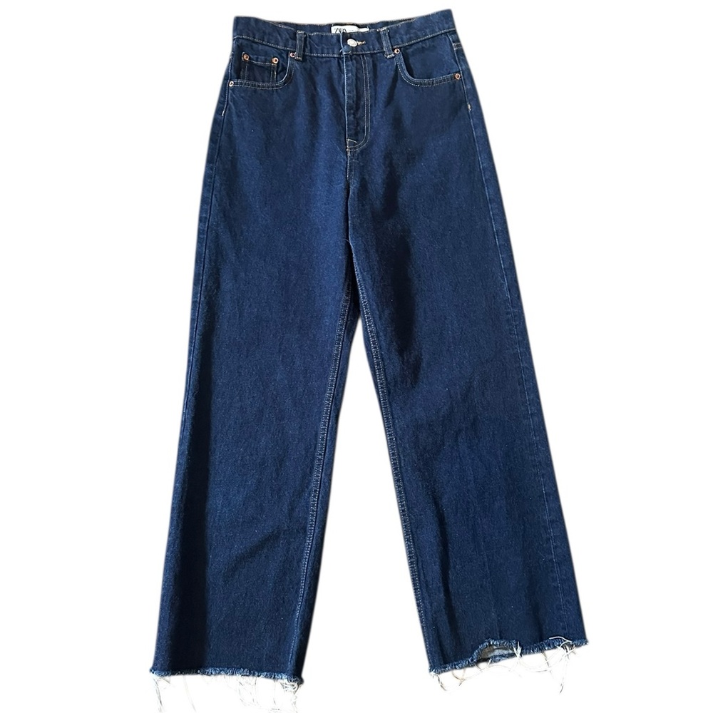 ZARA ultra high rise wide leg raw hem crop jeans size 6